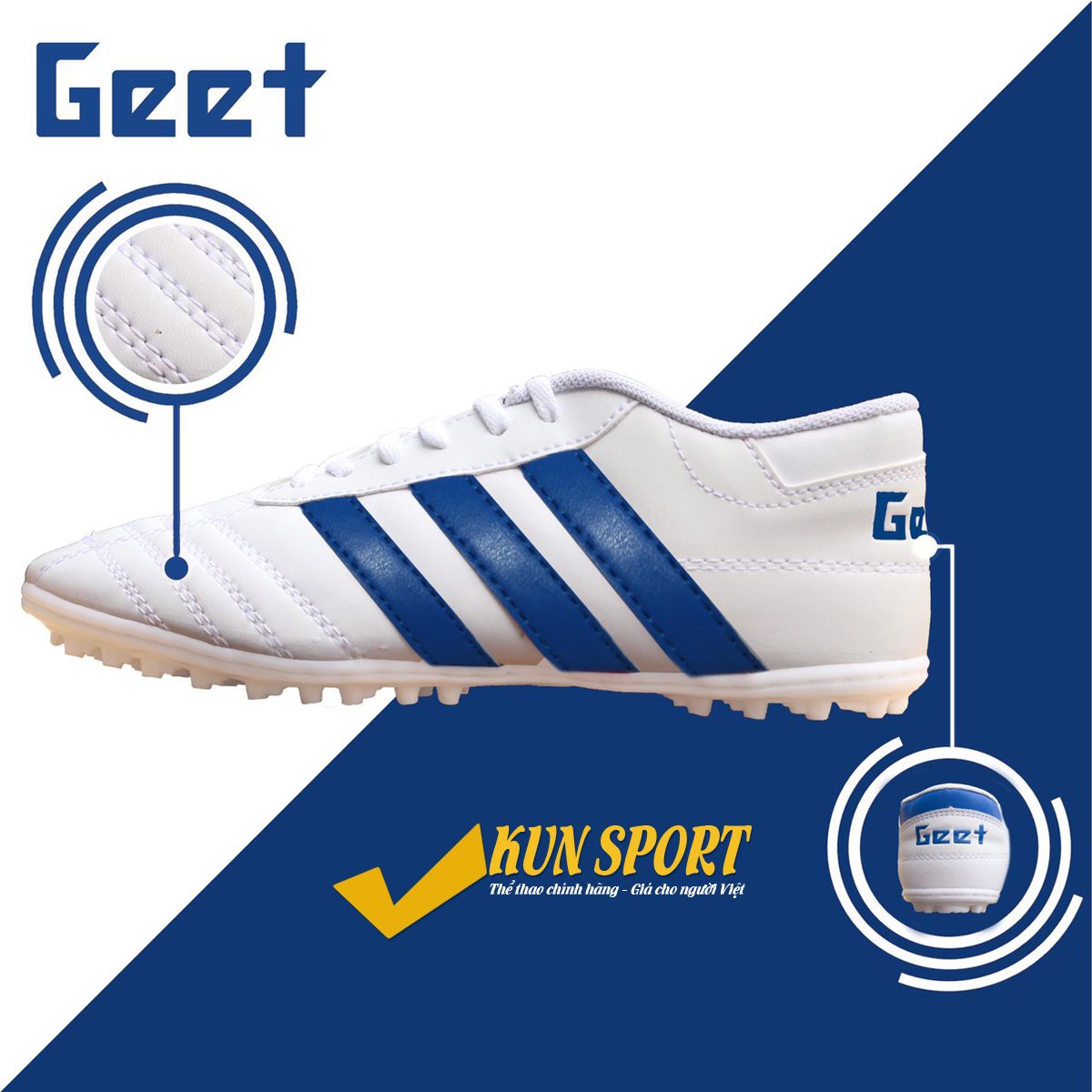 Giày GEET 3 sọc TF - Trắng bích