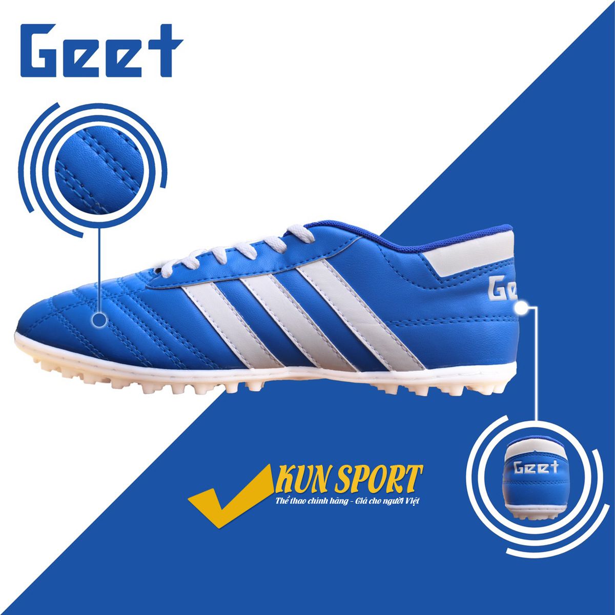 Giày GEET 3 sọc TF - Xanh bích