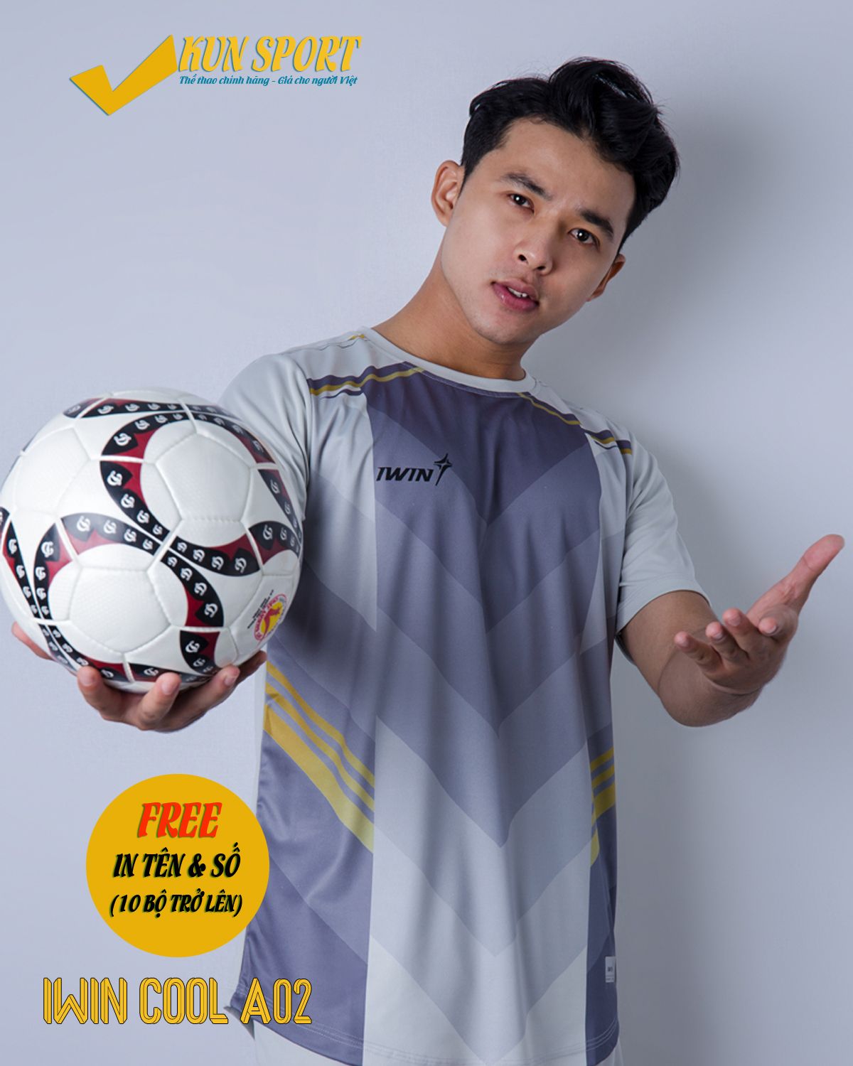 Bộ áo IWIN COOL A02 - Trắng xám