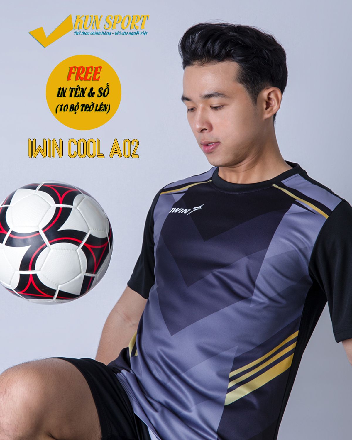 Bộ áo IWIN COOL A02 - Xám đen