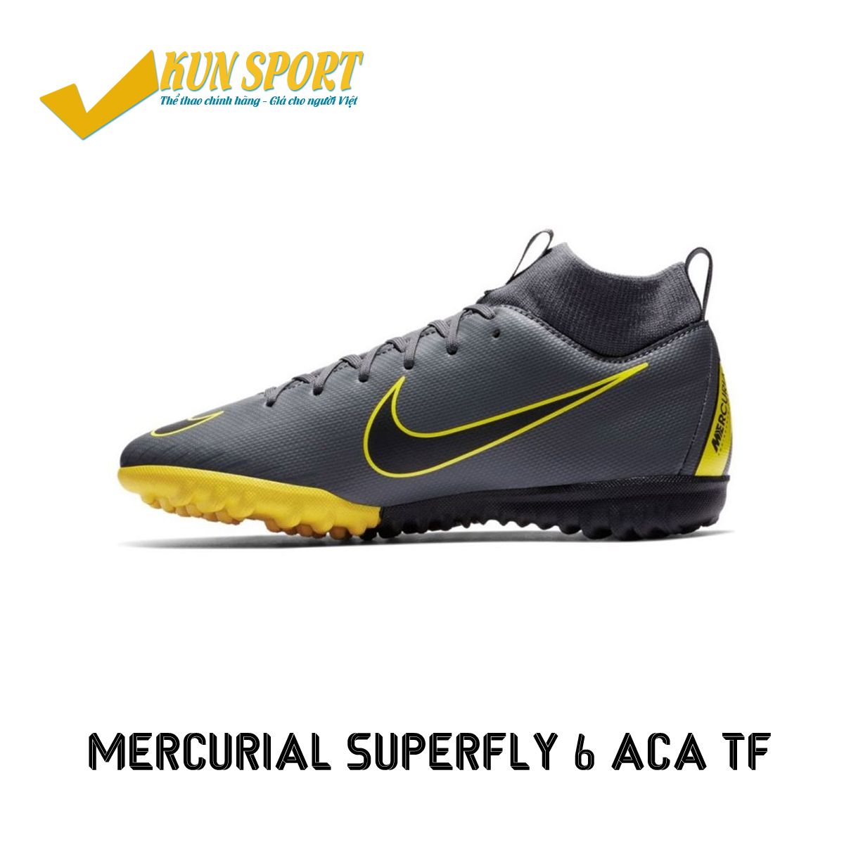 NIKE MERCURIAL SUPERFLY 6 ACADEMY TF GAME OVER - DARK GREY/YELLOW - AH7344-070