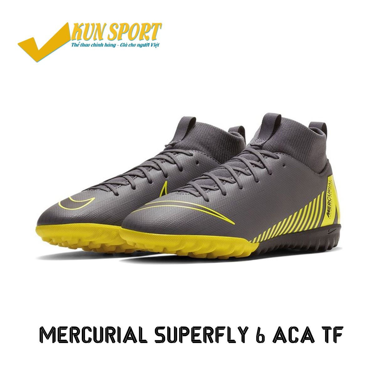 NIKE MERCURIAL SUPERFLY 6 ACADEMY TF GAME OVER - DARK GREY/YELLOW - AH7344-070