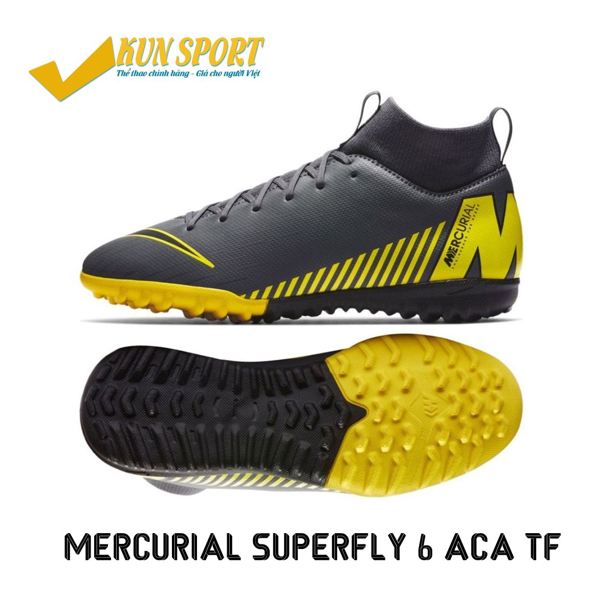NIKE MERCURIAL SUPERFLY 6 ACADEMY TF GAME OVER - DARK GREY/YELLOW - AH7344-070