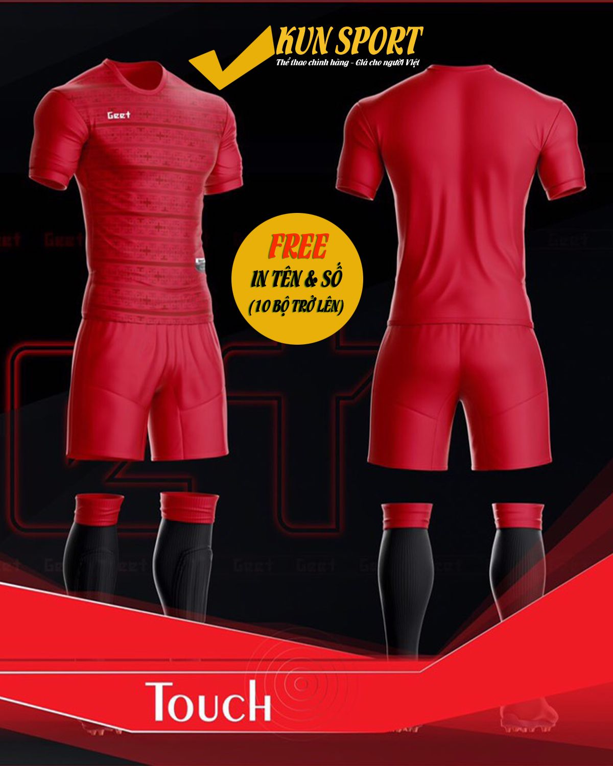Bộ áo đá bóng GEET TOUCH - Đỏ