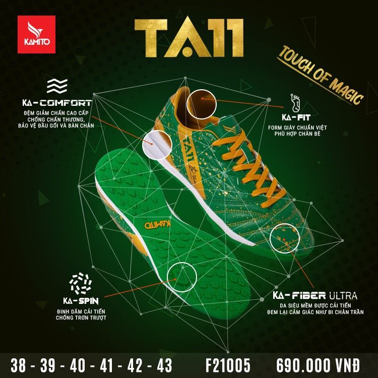GIÀY ĐÁ BÓNG SÂN CỎ NHÂN TẠO TUẤN ANH KAMITO TA11-AS TF