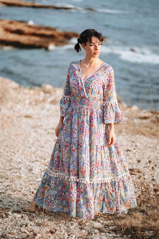  Maxi Hoa Kết Ánh Bạc Cotton Isla Bonita 