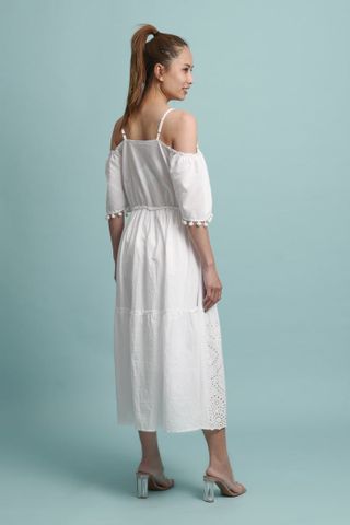  Maxi Trắng Trễ Vai Cotton Isla Bonita 