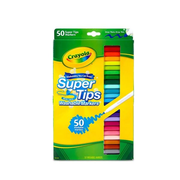 Bộ 50 màu bút lông nét mảnh - nét đậm có thể rửa được Crayola Supertips Washable Marker