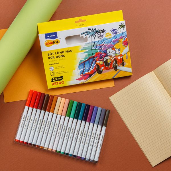 Bộ bút lông 20 màu Retro rửa được Fiber Pen Thiên Long SWM-C009