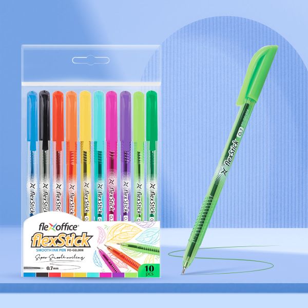 Túi 10 Bút gel B FlexStick Smooth Ink Pen Flexoffice FO-GELB08 - Mực tiêu chuẩn châu Âu