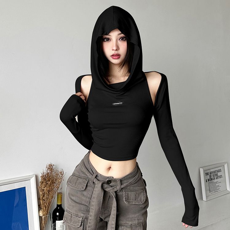 Áo Croptop Tay Rời Có Mũ 7207