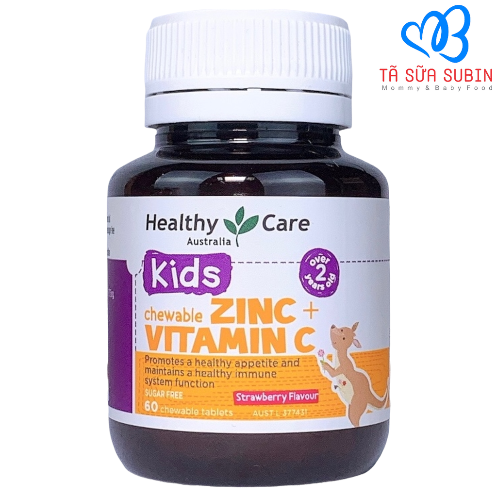 Viên Nhai Bổ Sung Kẽm HealthyCare Zinc + Vitamin C Úc 60 viên