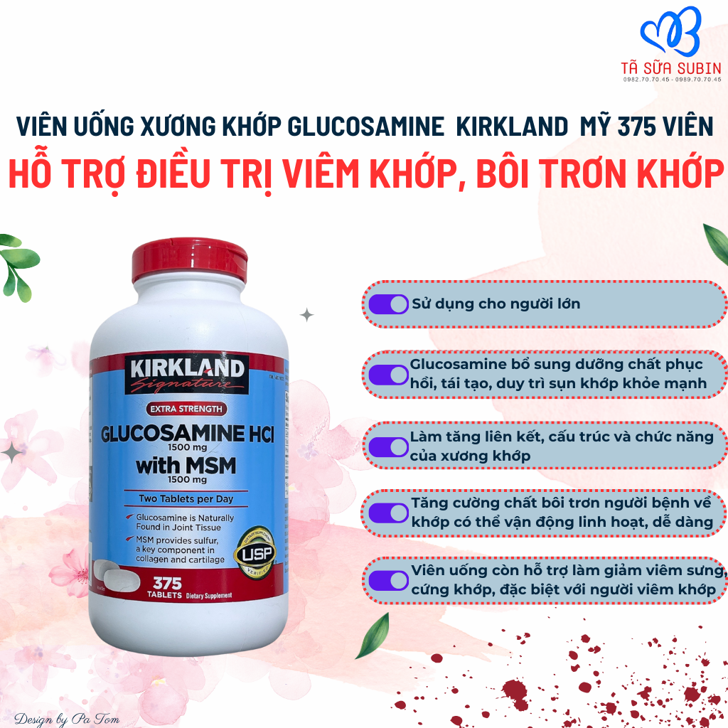 Hỗ Trợ Xương Khớp Glucosamine HCL 1500mg Kirkland Của Mỹ Mẫu Mới 375 Viên