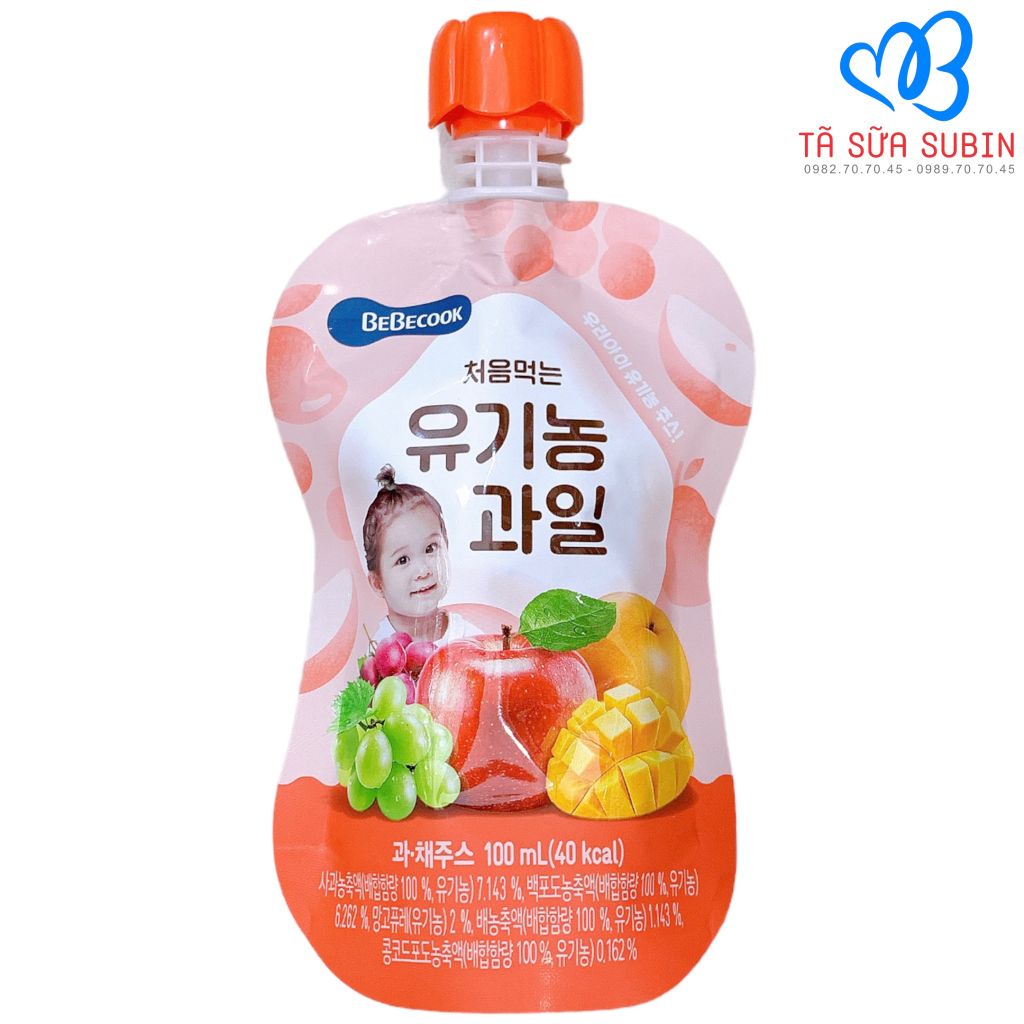 Nước Trái Cây Bebecook Hàn Quốc 100ml Vị Nho, Táo, Xoài