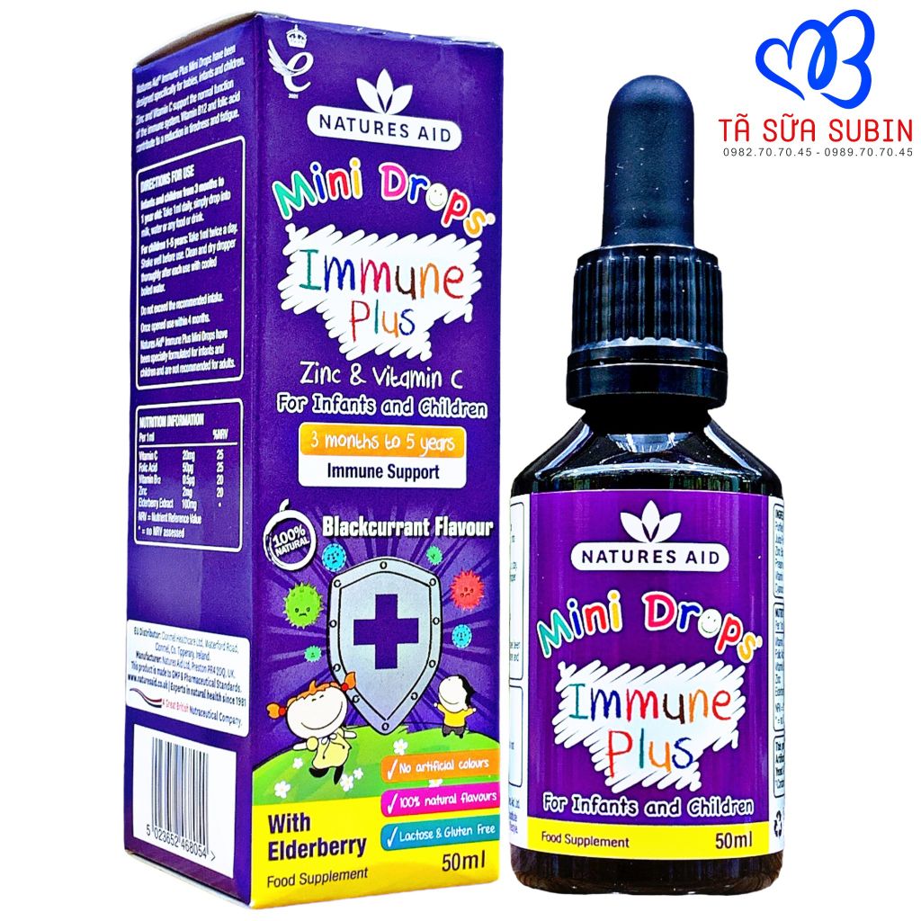 Tăng đề kháng Natures Aid Immune Plus cho bé từ 3 tháng đến 5 tuổi (50ml) Anh