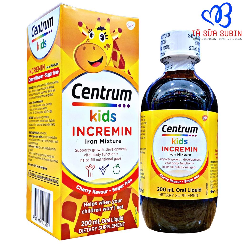 Siro Biếng Ăn Centrum Kids INCREMIN Iron 200ml Úc Cho Bé Từ 6 Tháng