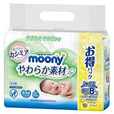 Bịch 10 gói khăn ướt moony Nhật  (10 x 80 miếng)