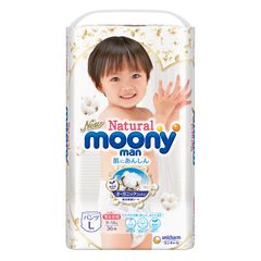 Tã quần Moony Natural size L 36 miếng cho bé 9-14 ký