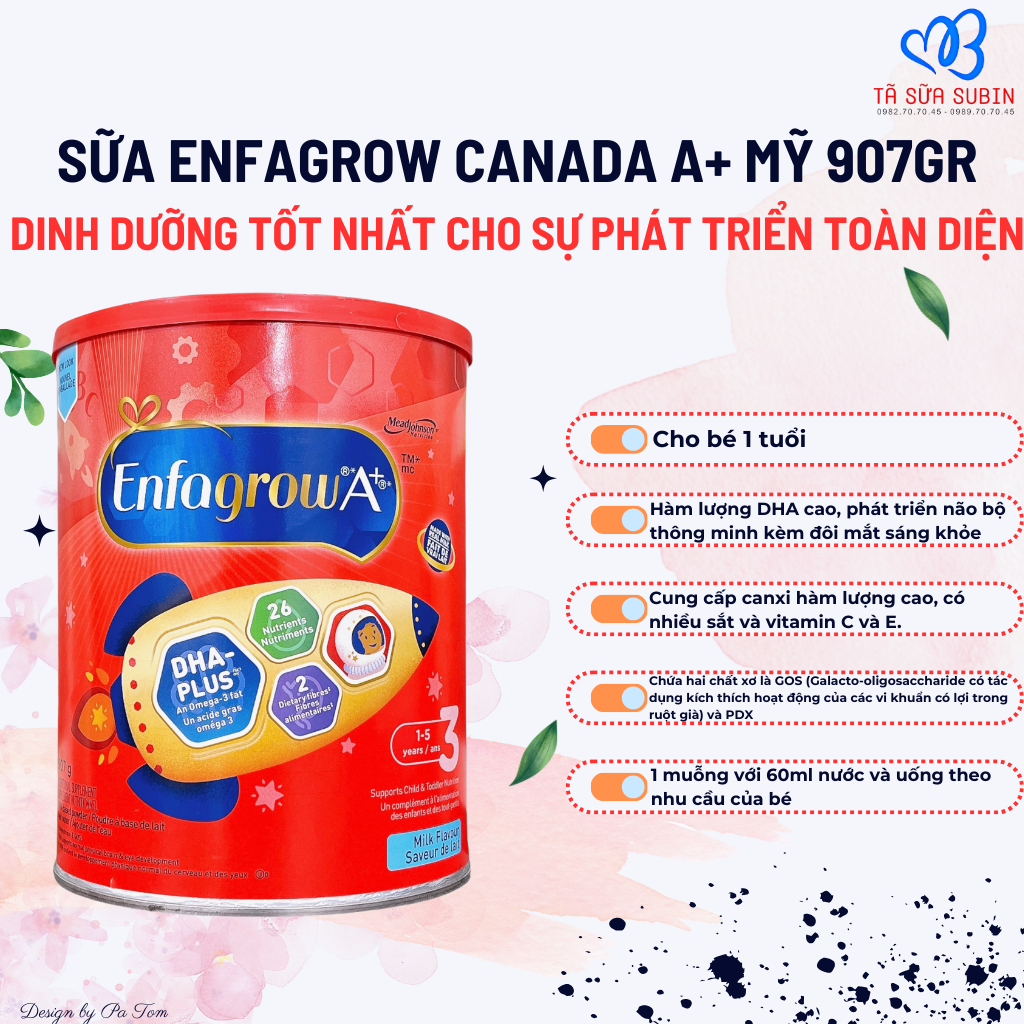 Sữa Enfagrow A+ Canada Số 3 907gr Vị Sữa Cho Bé 1-3 Tuổi