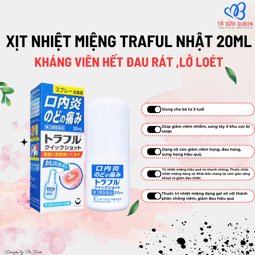 Thuốc Xịt Nhiệt Miệng Traful Nhật 20ml Cho Bé Từ 3 Tuổi