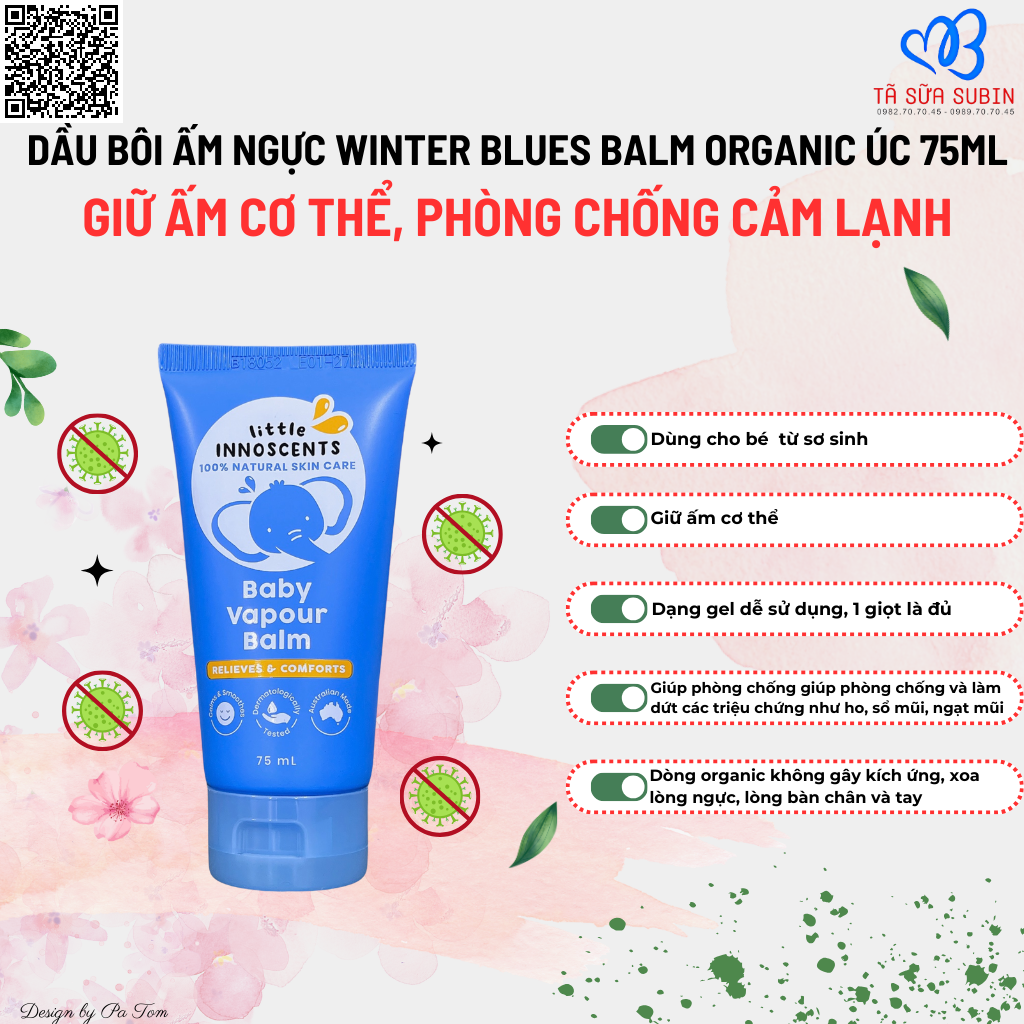 Dầu Bôi Ấm Ngực Winter Blues Balm Organic Úc 75ml Cho Bé Từ Sơ Sinh