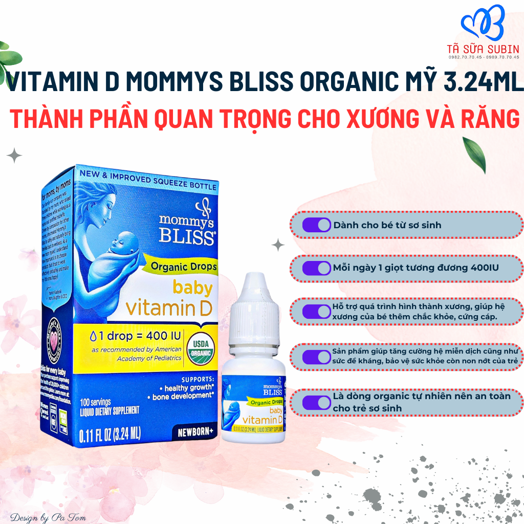 Vitamin D3 Mommys Bliss Organic Mỹ (0-1 tuổi)