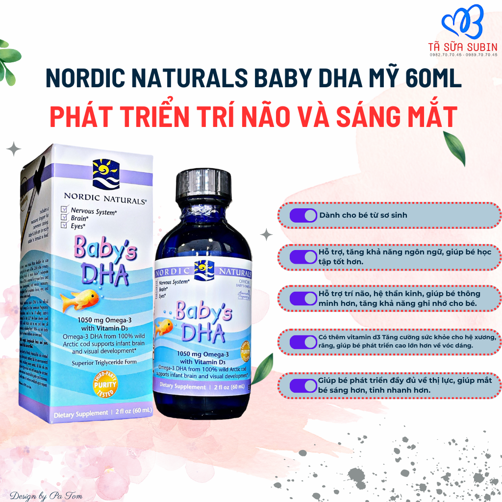 Nordic Naturals Baby's DHA With Vitamin D3 Mỹ 60ml