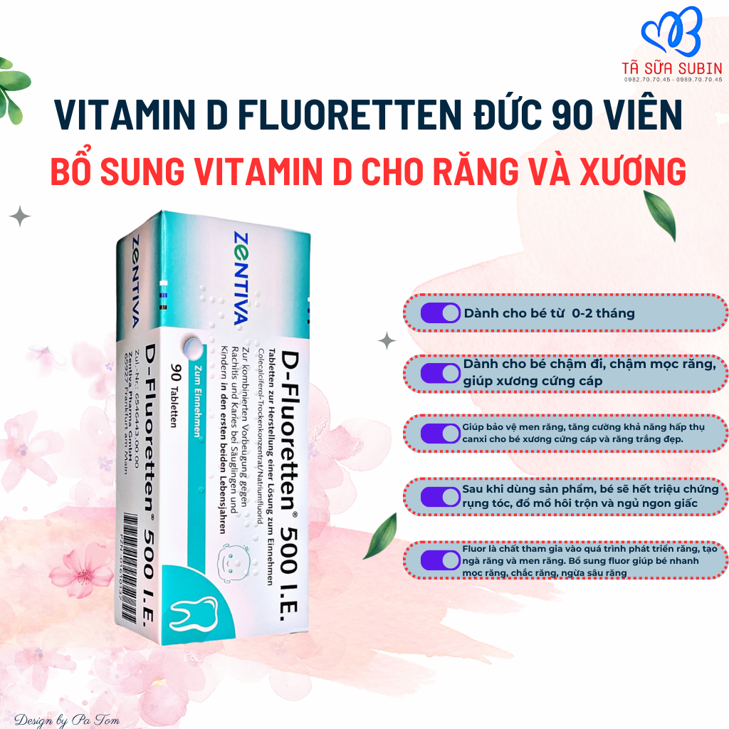 Vitamin D Fluoretten 500IE Anh 90 Viên (0-2 tuổi)