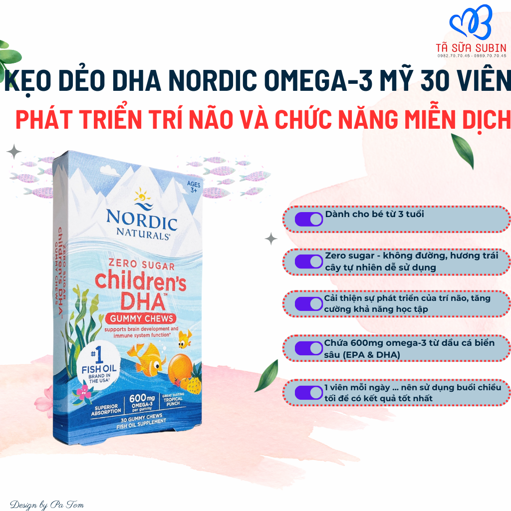 Kẹo dẻo DHA Nordic Naturals Omega 3 Mỹ 30 viên Không đường