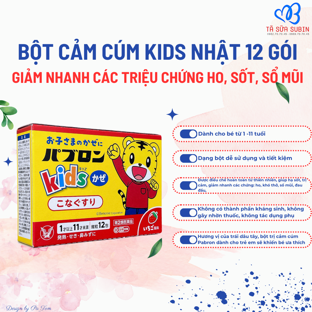 Bột Cảm Cúm Taisho Pabron Kids Chó Mèo Nhật 12 Gói Cho Bé Từ 1-10 Tuổi