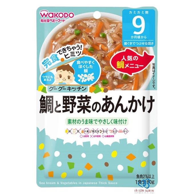 Súp Wakodo 9 tháng Nhật Bản 80gr Vị Soup Bonito hầm nước gà và nấm rong biển