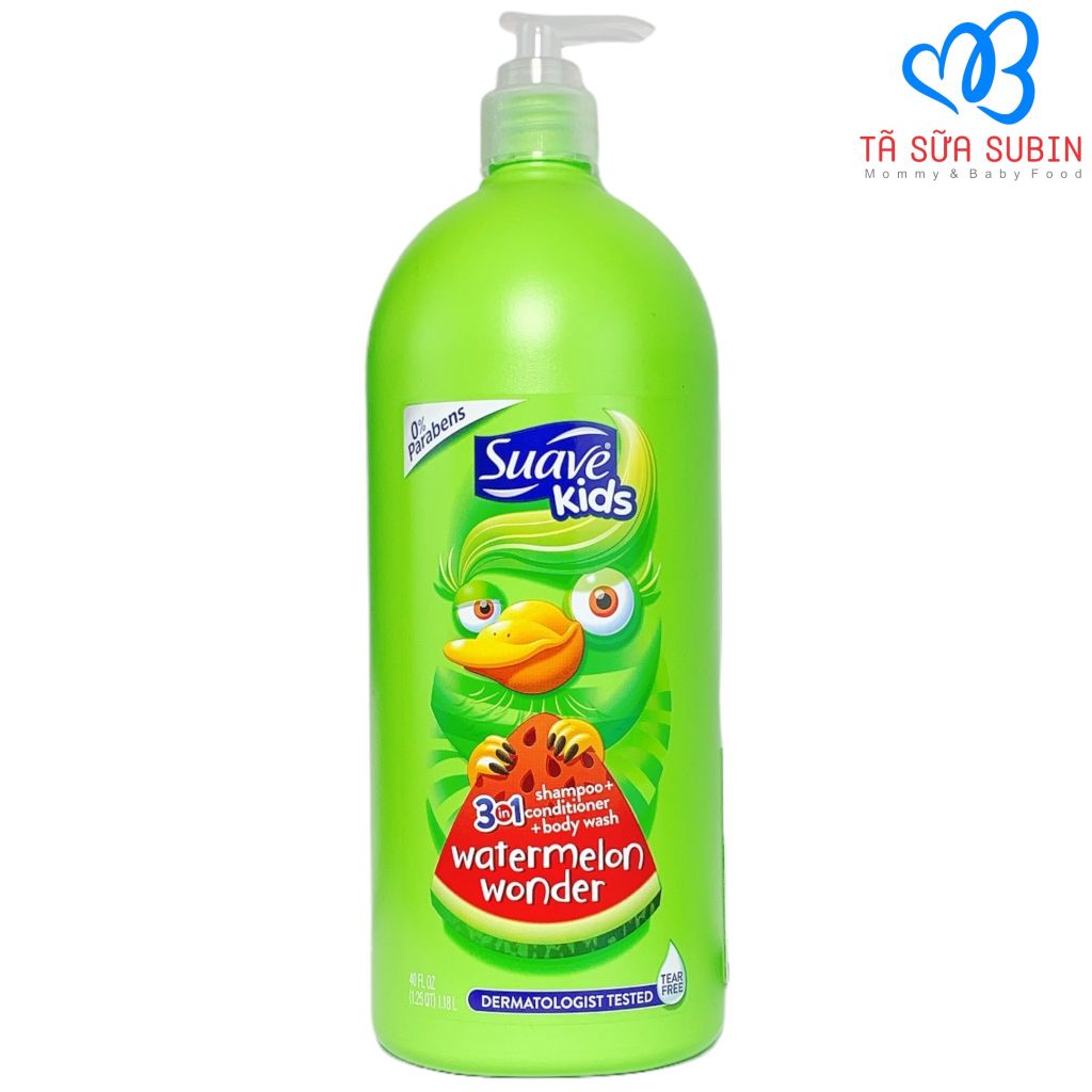 Sữa Tắm Gội Dưỡng Ẩm Suave Kids 3IN1Watermelon Wonder Mỹ 1.18 lít Hương Dưa Hấu Cho Bé Từ 1 Tuổi