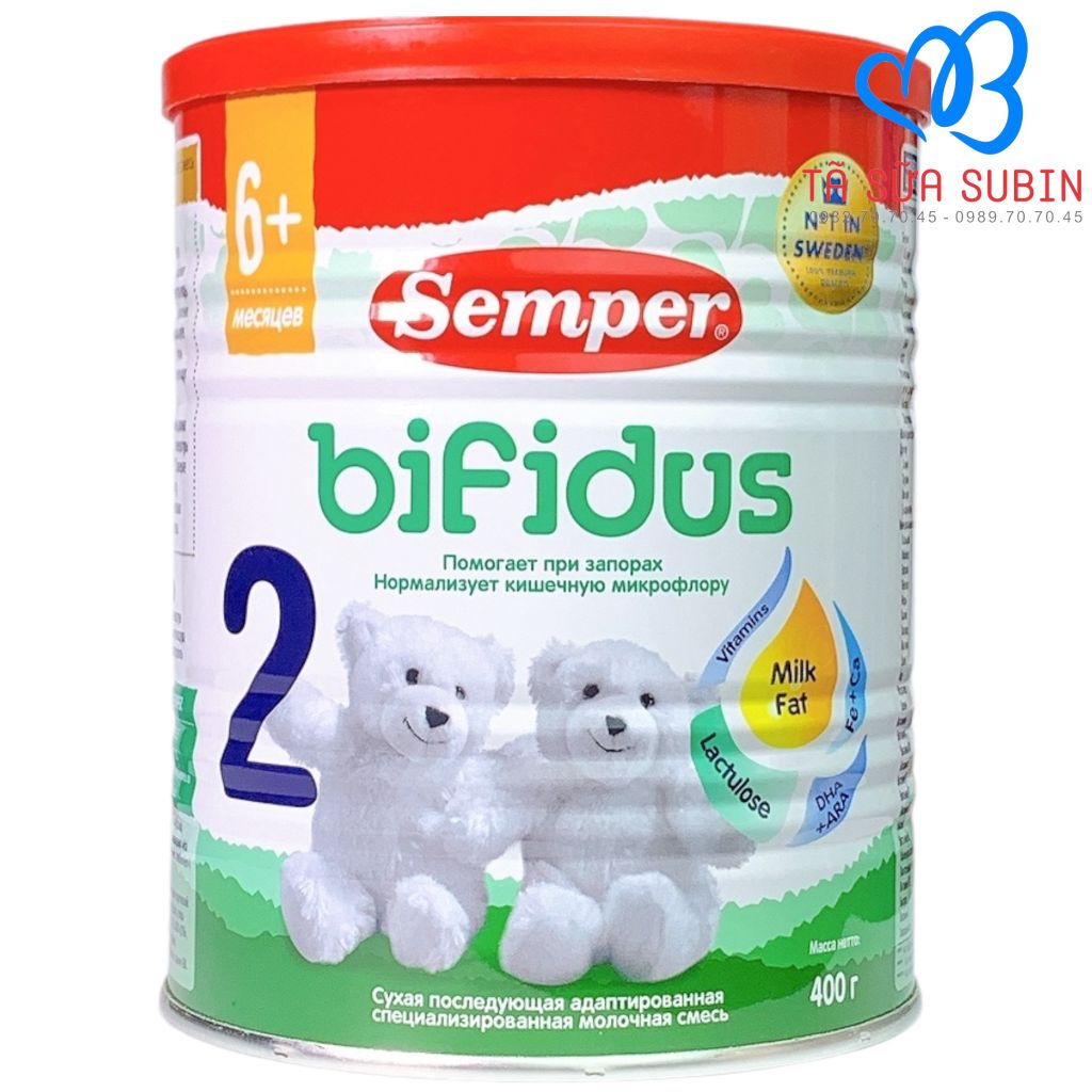 Sữa Semper Bifidus Nga Số 2 400gr Màu xanh hô trợ táo bón Cho Bé Từ 6 Tháng