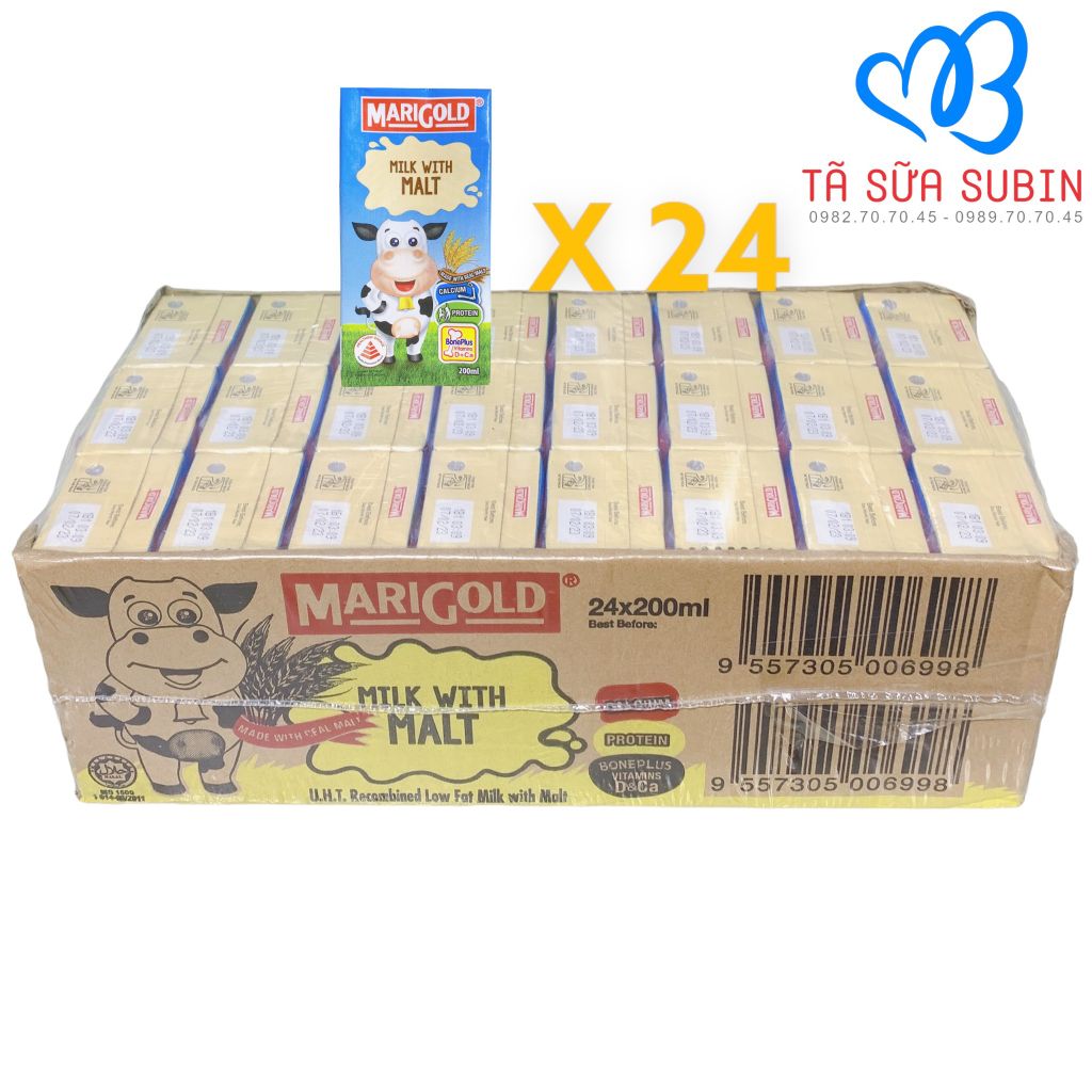 Thùng 24 hộp Sữa Tươi Marigold Singapore 200ml Vị Lúa mạch