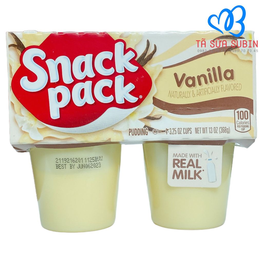 Lốc 4 hộp Váng Sữa Snack Pack Pudding Mỹ 368gr Vị Vani