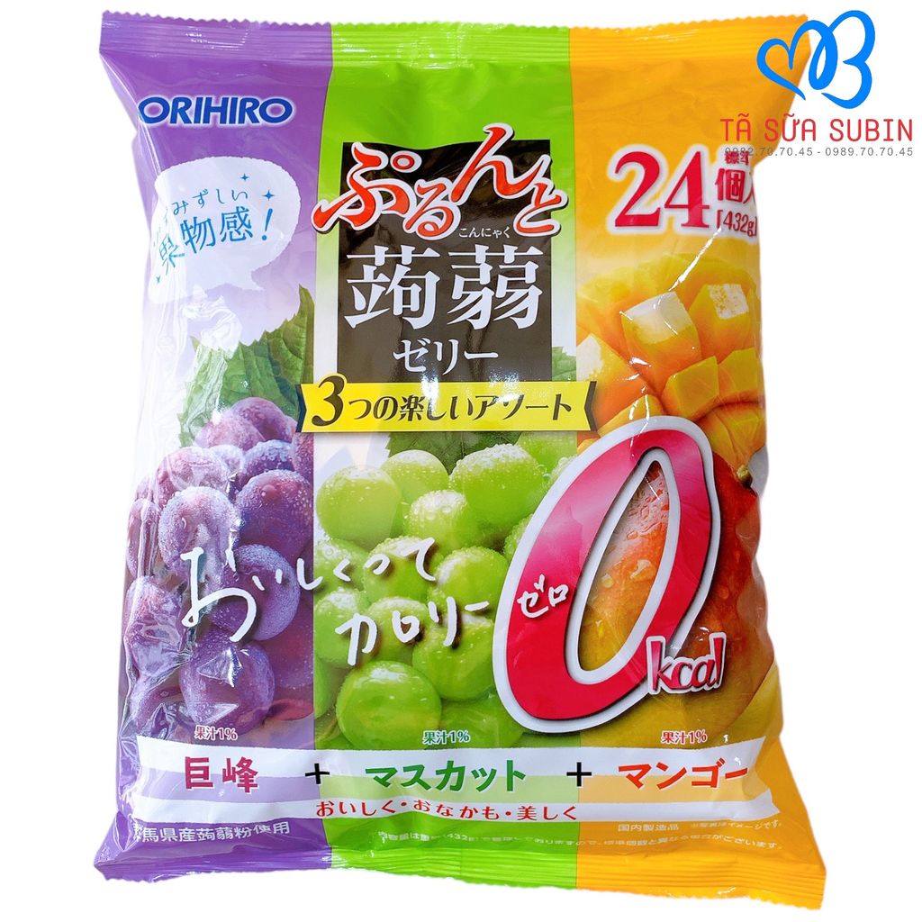 Thạch Orihiro Nhật Bản 432gr Vị Nho Đen, Nho Xanh, Xoài