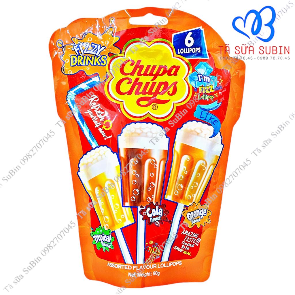 Kẹo Mút Chupa Chups Fizzy Drinks Candy Hàn Quốc 90gr Vị Coca và Cam