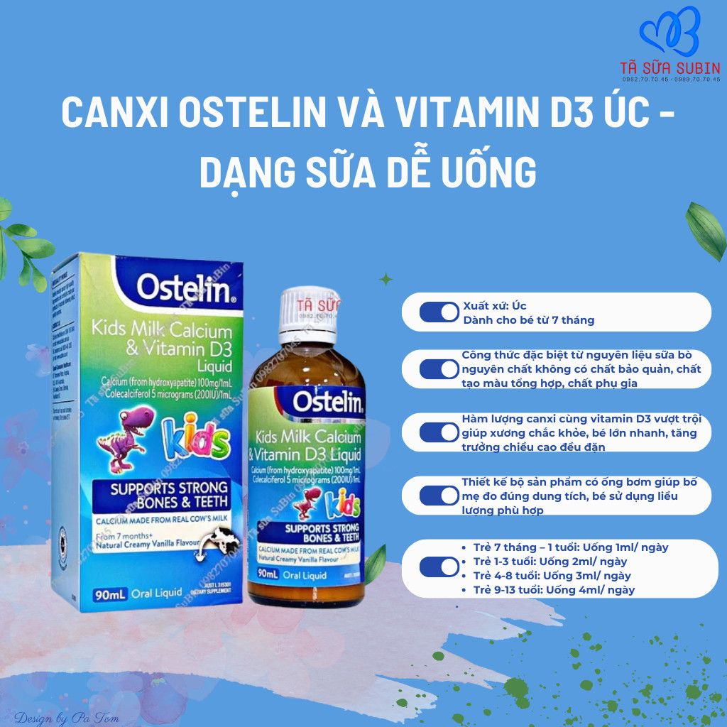 Siro Bổ Sung Canxi Ostelin Kids Milk Calcium Vitamin d3 Liquid Úc 90ml