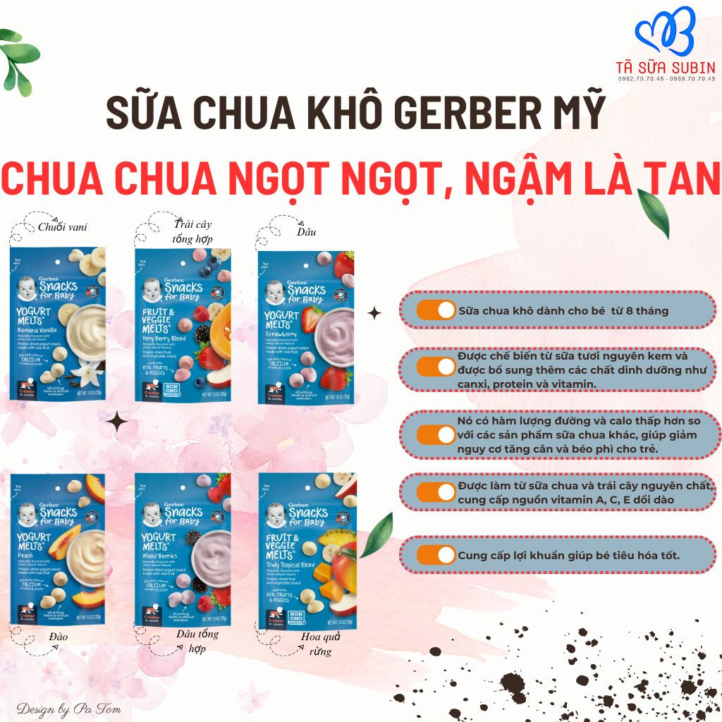 Sữa Chua Khô Gerber Fruit & Veggie Melts Mỹ 28gr Vị Hoa Quả Rừng Cho Bé Từ 8 Tháng