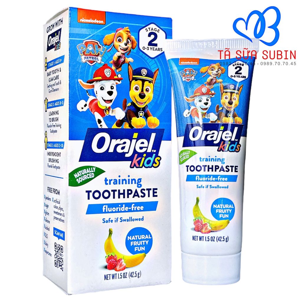 Kem Đánh Răng Orajel Kids Training Toothpaste Mỹ 42.5gr Vị Chuối Dâu (0 - 3 Tuổi)