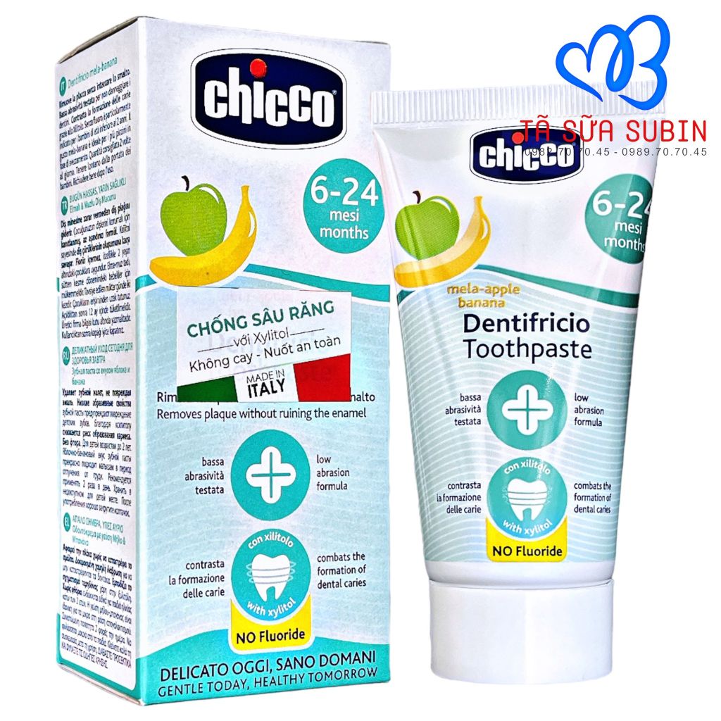 Kem Đánh Răng Chicco Ý 50ml Vị Chuối Táo (6-24 tháng)