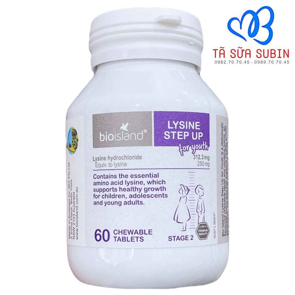 Viên Lysine Bio island Step Up For Youth Úc 60 Viên Tăng Chiều Cao