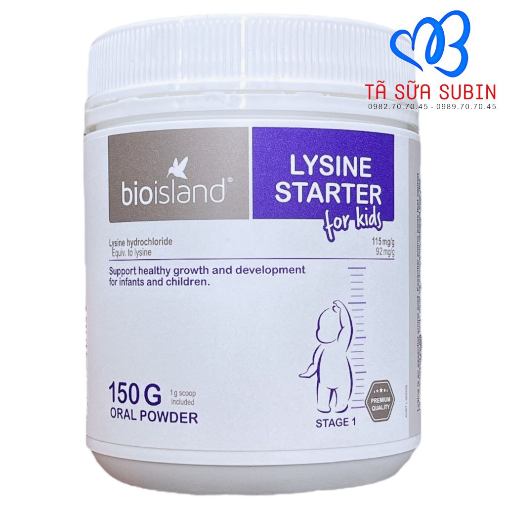 Bột Lysine Bio island Lysine Starter For Kids Úc 150gr Tăng Chiều Cao Và Phục Hồi Cân Nặng