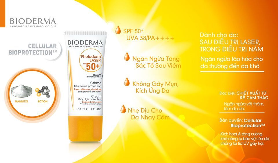 KEM CHỐNG NẮNG BIODERMA PHOTODERM LASER SPF50+ DÀNH CHO DA NHẠY CẢM 30mL