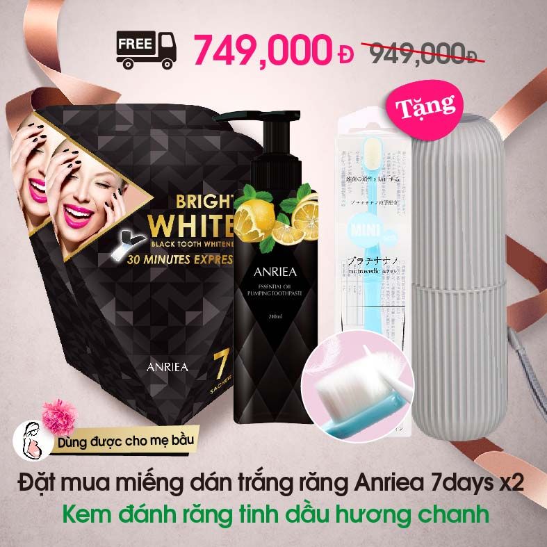 2 Hộp 7 + 1 kem đánh răng hương chanh - TẶNG 1 bàn chải + 1 hộp đựng bàn chải