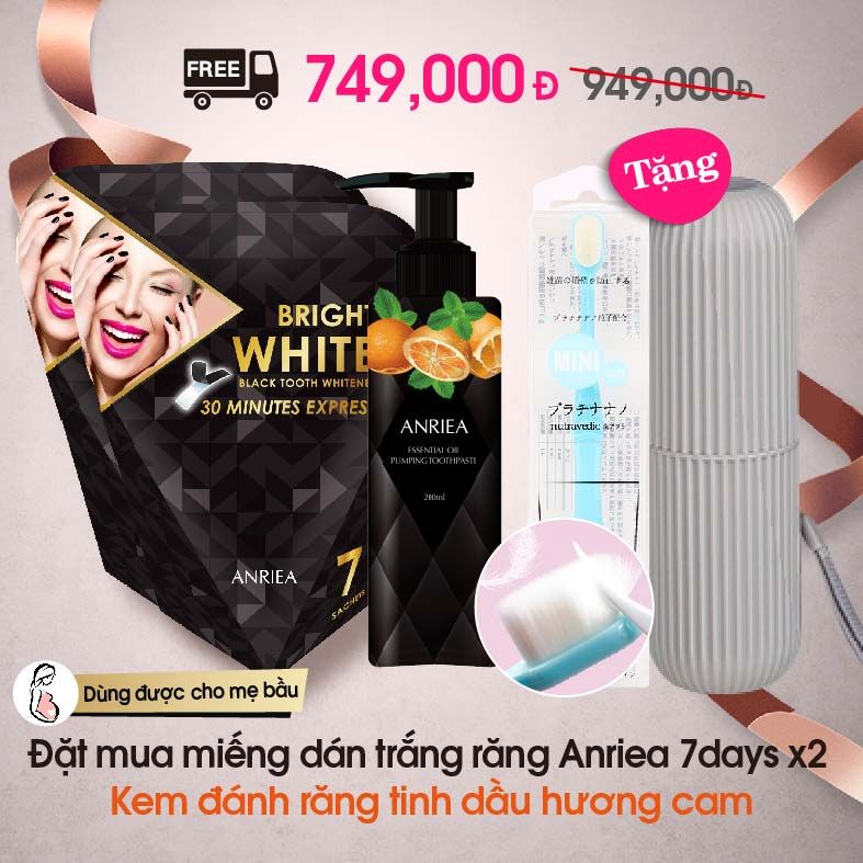 2 Hộp 7 + 1 kem đánh răng hương cam - TẶNG 1 bàn chải + 1 hộp đựng bàn chải