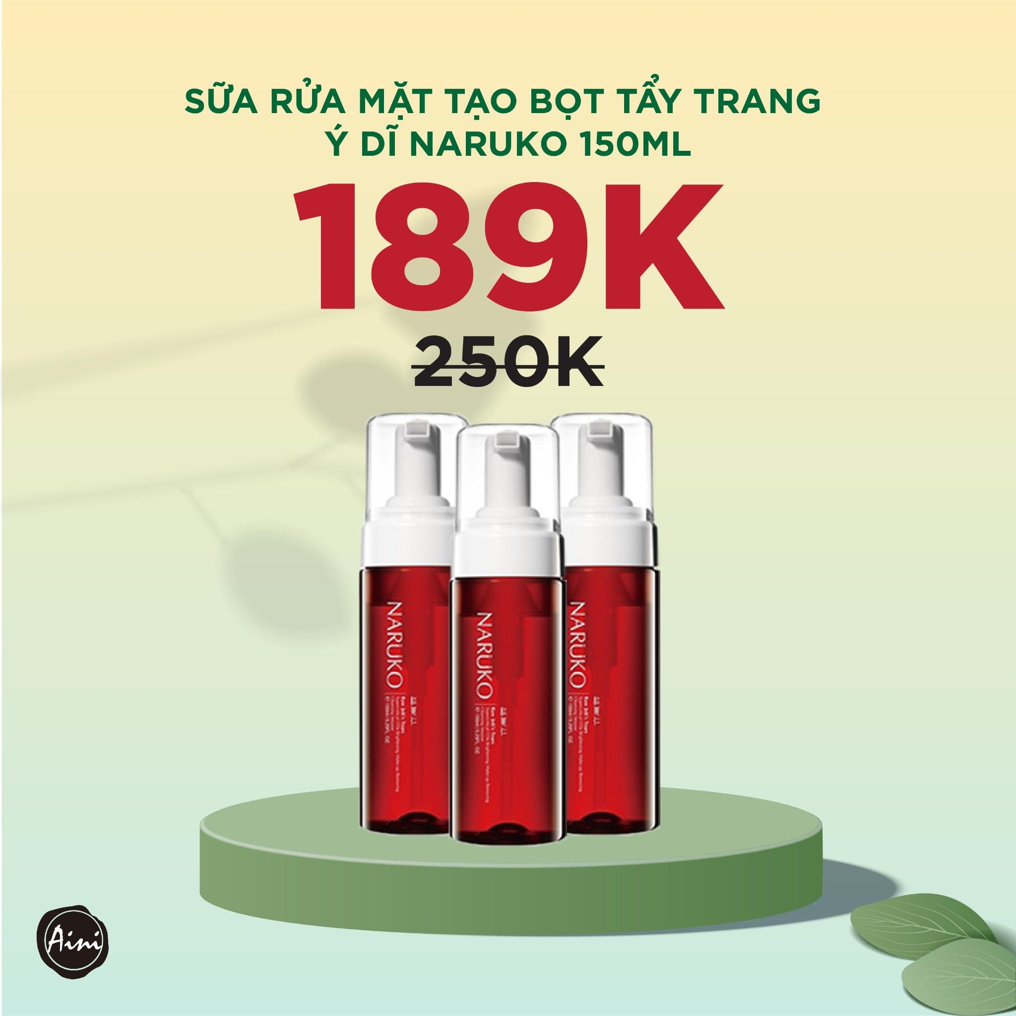 Sữa Rửa Mặt Tạo Bọt Tẩy Trang Ý Dĩ NARUKO 150mL