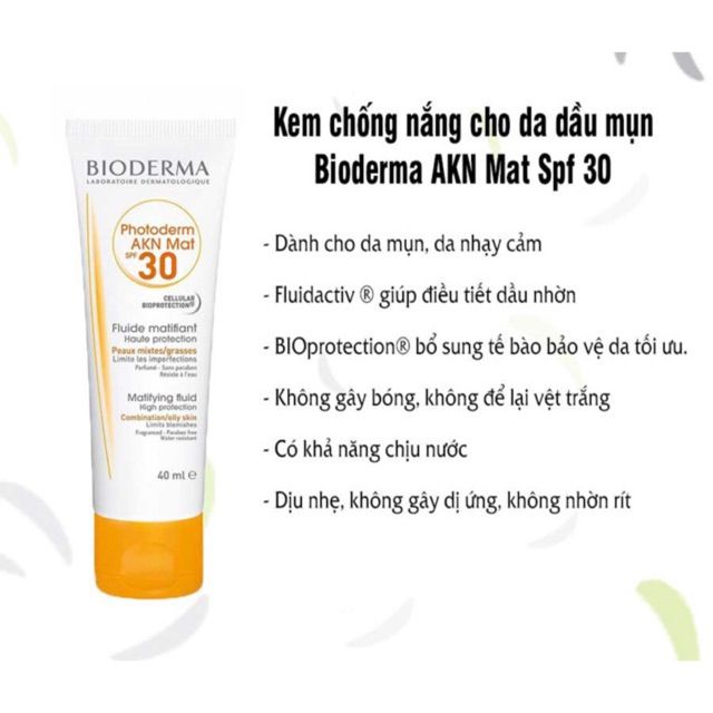 KEM CHỐNG NẮNG BIODERMA PHOTODERM AKN SPF30 DÀNH CHO DA DẦU 40mL