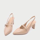  Giày Cao Gót Dáng Slingback Quai Hậu Phối Chun CG-9 Kem 