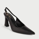  Giày Cao Gót Slingback Mũi Nhọn Da Trơn MH10 Đen 